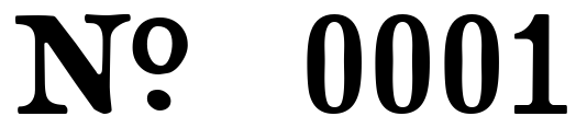 The “No” symbol variant for the letter W, followed by the number 0001.